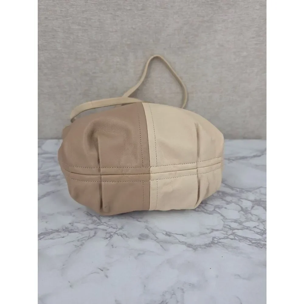 Coach Bea Neutral Two-Tone Ivory & Taupe Leather Top Zip Tote Bag